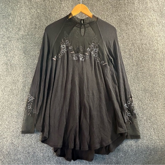Free People Tops - Free People Black Saheli Mesh Detail Top